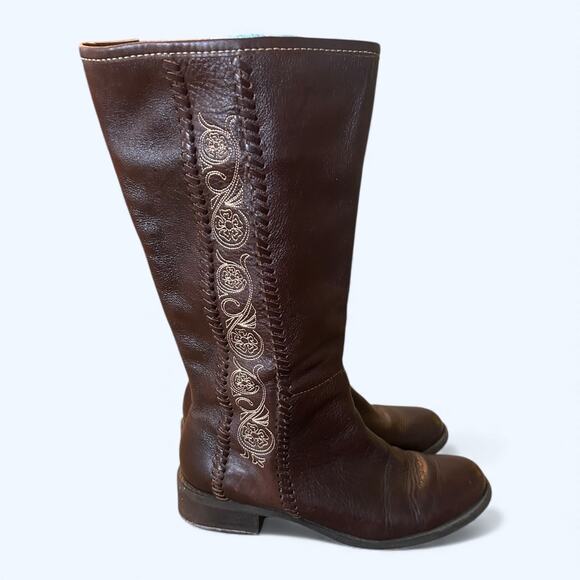 Matisse Brown Leather Mid-Calf Riding Boots Embroidered Western Boho Womens 8.5 - Picture 8 of 14